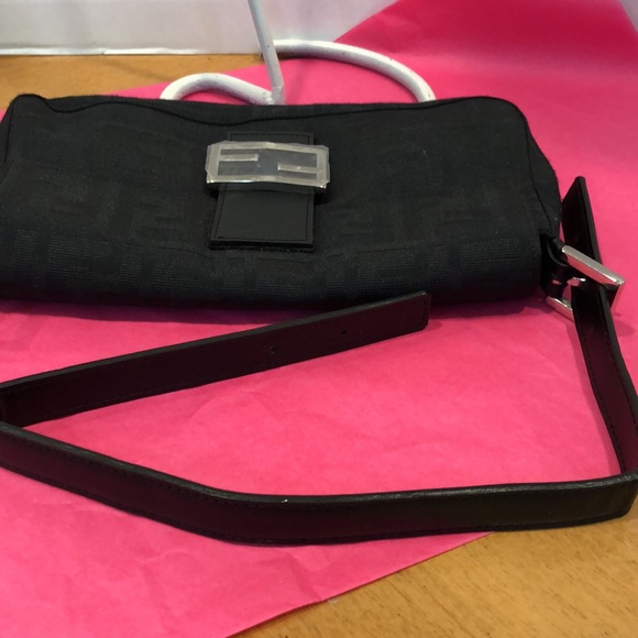 Fendi Iconic Black Zucca Big letters Fabric thick shiny New Vintage Impecable - Picture 10 of 12